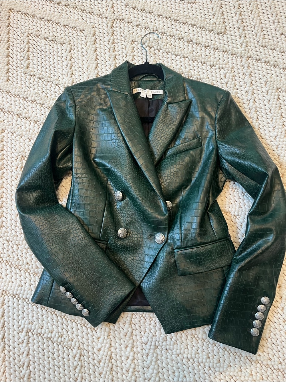 Veronica Beard Gail Croc embossed faux leather jacket.